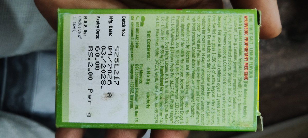 pushpendra_pk_'s tweet photo. 🚨 Fake ENO Alert! 🚨
Duplicate ENO sachets are circulating in local markets with same packaging to deceive buyers.
Fake Batch Details:
Batch: S25L217
Mfg: 04/26, Exp: 03/28
Reported to @Haleon &amp; @GSK. 
Please check before buying! ⚠️
#FakeENO #CounterfeitAlert #ConsumerAwareness https://t.co/aZQRsVvL6E