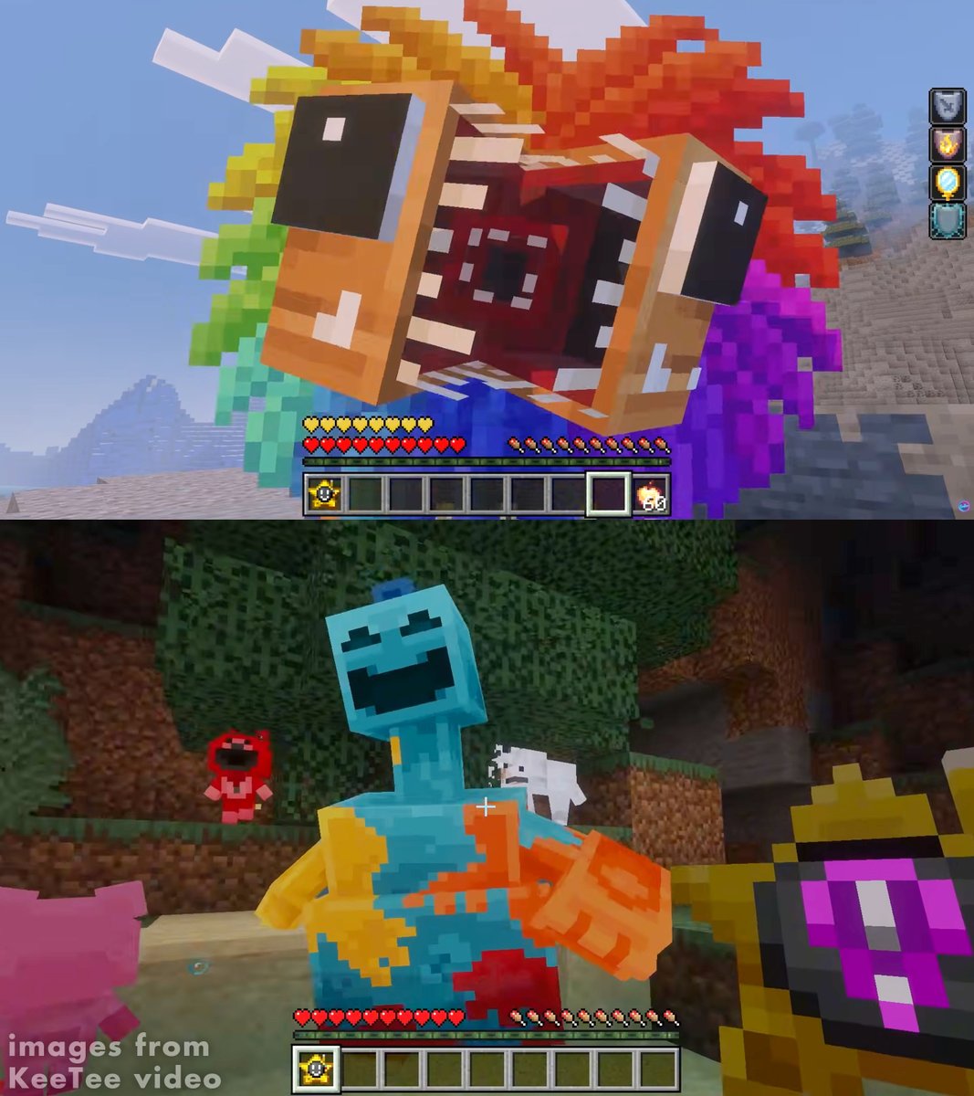 Fantime_Horror's tweet photo. 🚨 The "Huggy &amp; Friends" Poppy Playtime Minecraft add-on has officially received a massive update!

This version introduces Playtime Co. building blocks, Globy, Boogie Bots and Yarnaby! 
Will you play it? 👇 https://t.co/6wxV0YTzwx