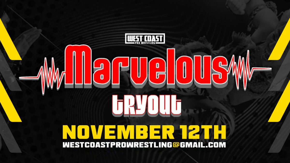 WCProOfficial's tweet photo. Marvelous is coming to West Coast Pro, and will hold tryouts on 11/12!

Talent selected will be eligible to train and tour with Marvelous in Japan.

Please send all inquiries to the email on the flyer. https://t.co/eXPoHOVaRW