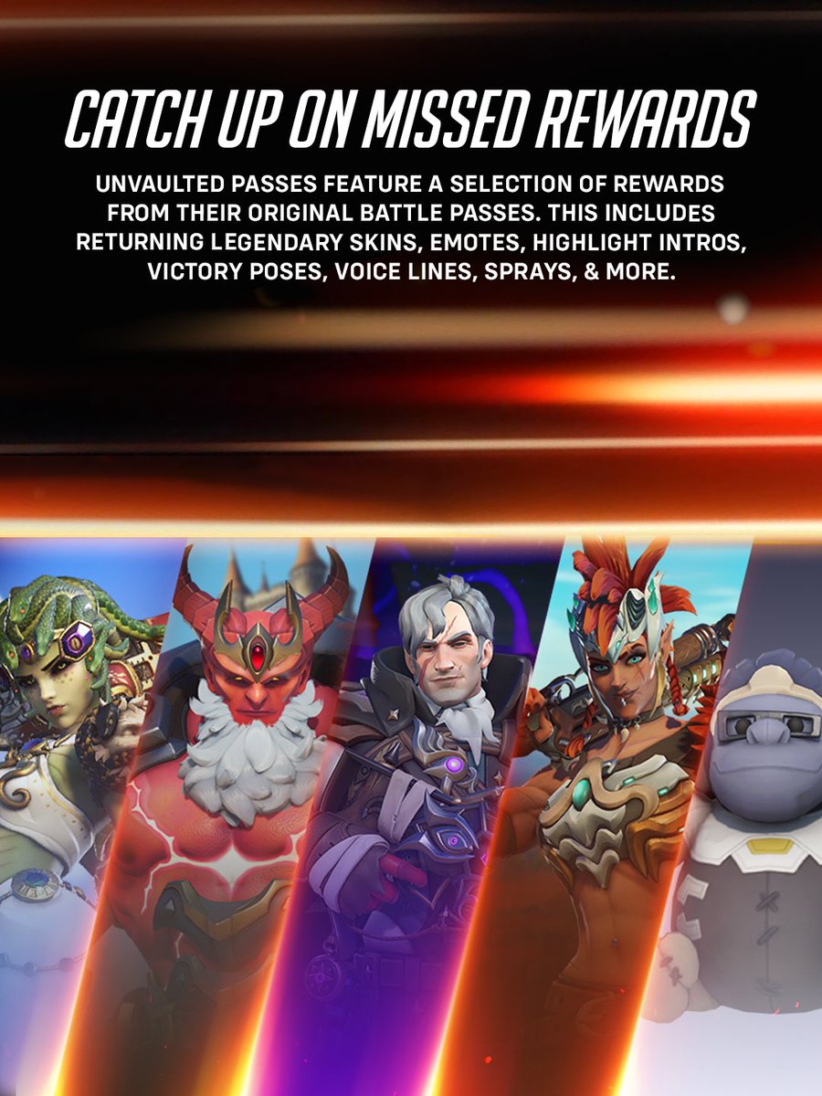 PlayOverwatch's tweet photo. Get ready for more freedom, more rewards, and even more fun with Unvaulted Passes available TODAY in Season 5 🔐 https://t.co/L3YBQdS1Sx
