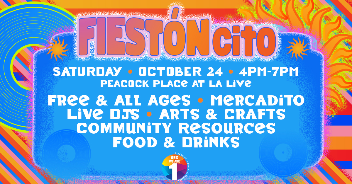 LALIVE's tweet photo. Fiestóncito is coming to L.A. LIVE!

Mark your calendars for an afternoon filled with música, cultura, community, and local creativity.

Explore a vibrant mercadito featuring local makers and small businesses, connect with community organizations, enjoy hands-on activities, and dance along to incredible DJ sets.

📅 October 24, 2026
📍 Peacock Place at L.A. LIVE
⏰ 4 PM - 7 PM
🎟 Grab your FREE tickets at - https://t.co/08SMJstMBs

Bring your friends, your family, and your community spirit. We can't wait to celebrate with you!

#Fiestoncito #MúsicaMercaditoComunidad #LALIVE #DTLA #SupportLocal #WeAreAEG