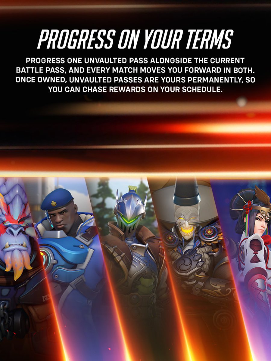 PlayOverwatch's tweet photo. Get ready for more freedom, more rewards, and even more fun with Unvaulted Passes available TODAY in Season 5 🔐 https://t.co/L3YBQdS1Sx