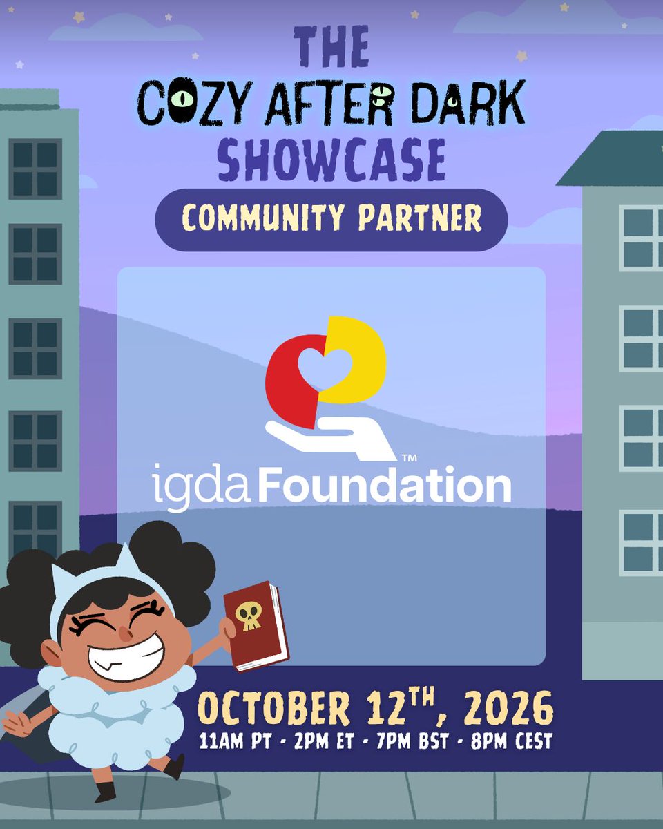 IGDAFoundation's tweet photo. We’re excited to be a Community Partner for the inaugural Cozy After Dark Showcase, premiering October 12 at 11am PDT!

50+ games. Cozy vibes. Strange mysteries. A suspicious amount of “what was THAT?” 👀

https://t.co/7OG1dbTfAH

#CozyAfterDark #IndieGames https://t.co/QFX3hA35Es