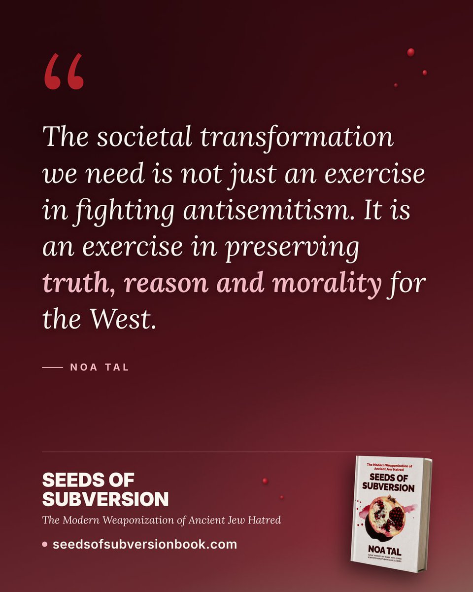 NoaTalWrites's tweet photo. Hi X: my first real post here. I've been largely silent (researching, writing, and brewing) for 3 years since October 7.

Watching the West implode in a calculated subversion operation that uses my people - Israelis and Jews - as a political football to destroy American coalitions from within.

That "antizionism" operation has been entirely too successful. It's embarrassing. It has managed to elevate the most extreme, ignorant voices and convince "normies" that there is something toxic about Israel when nothing could be further from the truth.

I'm finally ready to respond with my new book: Seeds of Subversion: the modern weaponization of ancient Jew hatred. 

Seeds of Subversion.
Out today.
https://t.co/UvPPglBpCI
https://t.co/wiitjKsN3E

@ConceptualJames @SpencerGuard @MaxAbrahms @MaxNordau @kylieoralobell @BillAckman @shaunmmaguire @benshapiro @bdomenech @ShabbosK @SethDillon @Mr_Andrew_Fox @mdubowitz  @HilzFuld @jconricus @AmitSegal @EinatWilf @LekhtNaya @pianozack @adam_louis52328