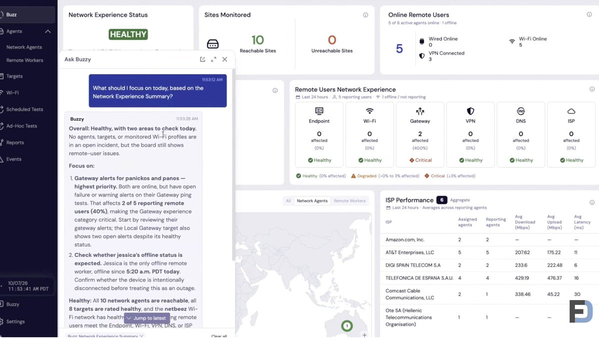 NetBeez's tweet photo. Want a summary whenever you log into the dashboard with your morning coffee? Buzzy (NetBeez's AI) is here to help!
See it in action for yourself here: https://t.co/LOhi3zy3vi
#NFD41 https://t.co/TjLLJOkkRU
