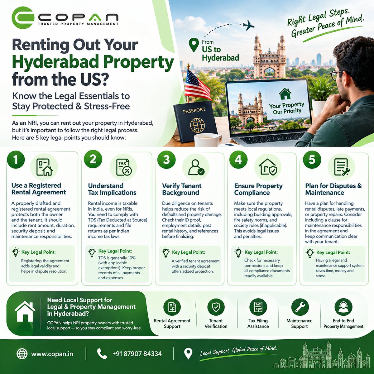 copan_property's tweet photo. US-based NRI with property in Hyderabad?

Before renting it out, don't overlook:

📄 Rental agreement
💰 Tax/TDS
👤 Tenant verification
🏠 Property compliance
🔧 Maintenance &amp; disputes

Which one would concern you most? 👇

Reply with your answer.

🌐 https://t.co/T2DUpHtVyB https://t.co/Eu6jyDXHs0