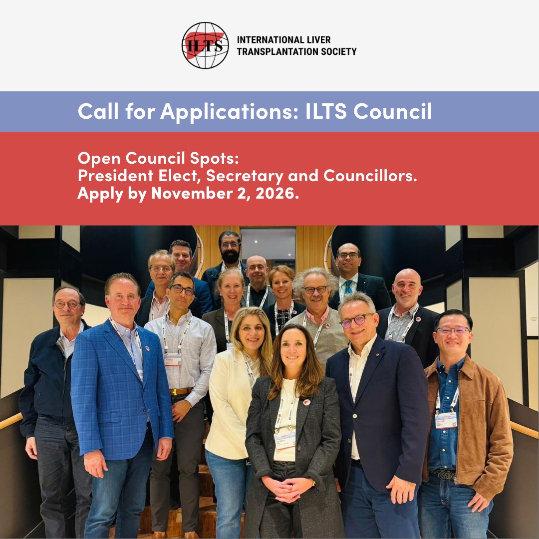 _ILTS_'s tweet photo. ILTS Council applications are now open to #ILTS members across all specialties. For the positions of President-Elect and Secretary, candidates must have served as a member of the ILTS Council within the previous five years.

Apply by November 2, 2026: https://t.co/Czm9pcPhEQ https://t.co/wPNQgVoTWy