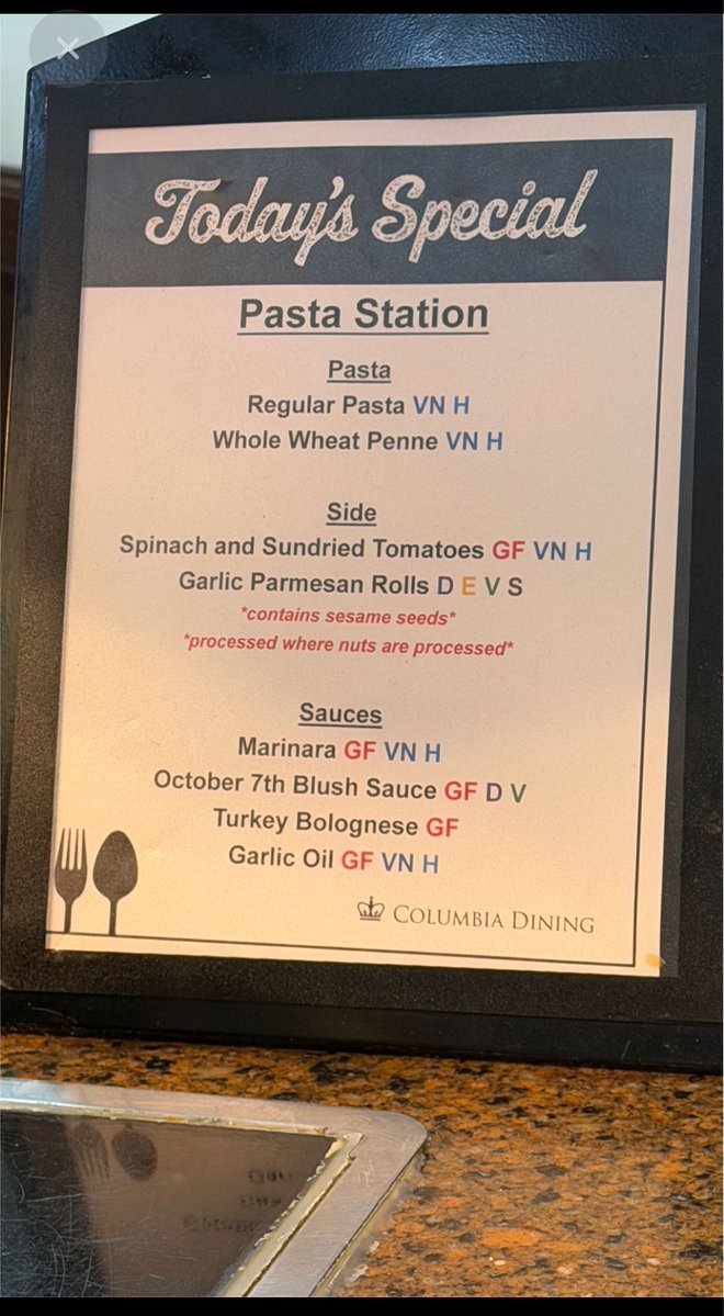 saidmehr_simone's tweet photo. On the menu at Columbia University’s dining hall today: October 7th Blush Sauce https://t.co/LowwIH1DYP