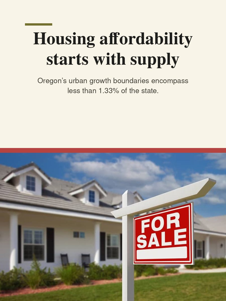 CascadePolicy's tweet photo. Oregon’s housing crisis won’t fix itself.

Families want homes. But when Oregon limits where single-family homes can be built, supply can’t keep up with demand—and prices climb.

If we want homeownership to be within reach for more Oregonians, we need to make room for more homes where people want to live.

More homes. More choices. More opportunity to own.