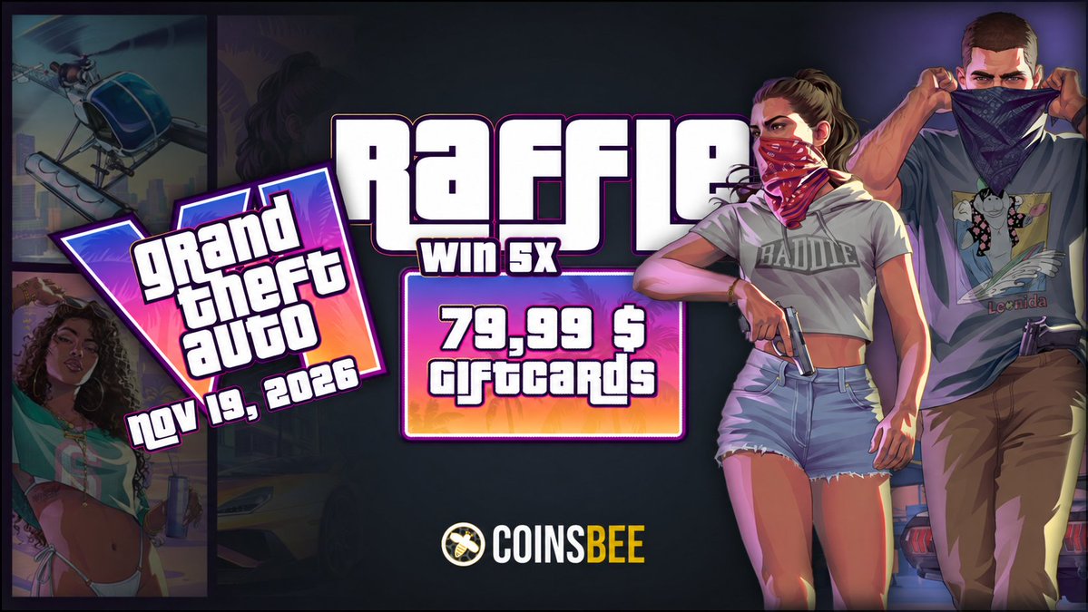 coinsbee's tweet photo. 🎮 Want #GTAVI on us? 5 lucky winners will get $79.99 each.

To enter:

✅ Spend the equivalent of at least $5 in any supported crypto on https://t.co/C8BXWxjQgw.
✅ Repost this post.

Earn more entries to increase your chances of winning:

👥 Tag 3 friends = +2
❤️ Like = +1
🐝 Follow @CoinsBee = +1

More bonus rounds coming soon… Deadline: 1 NOV!❌