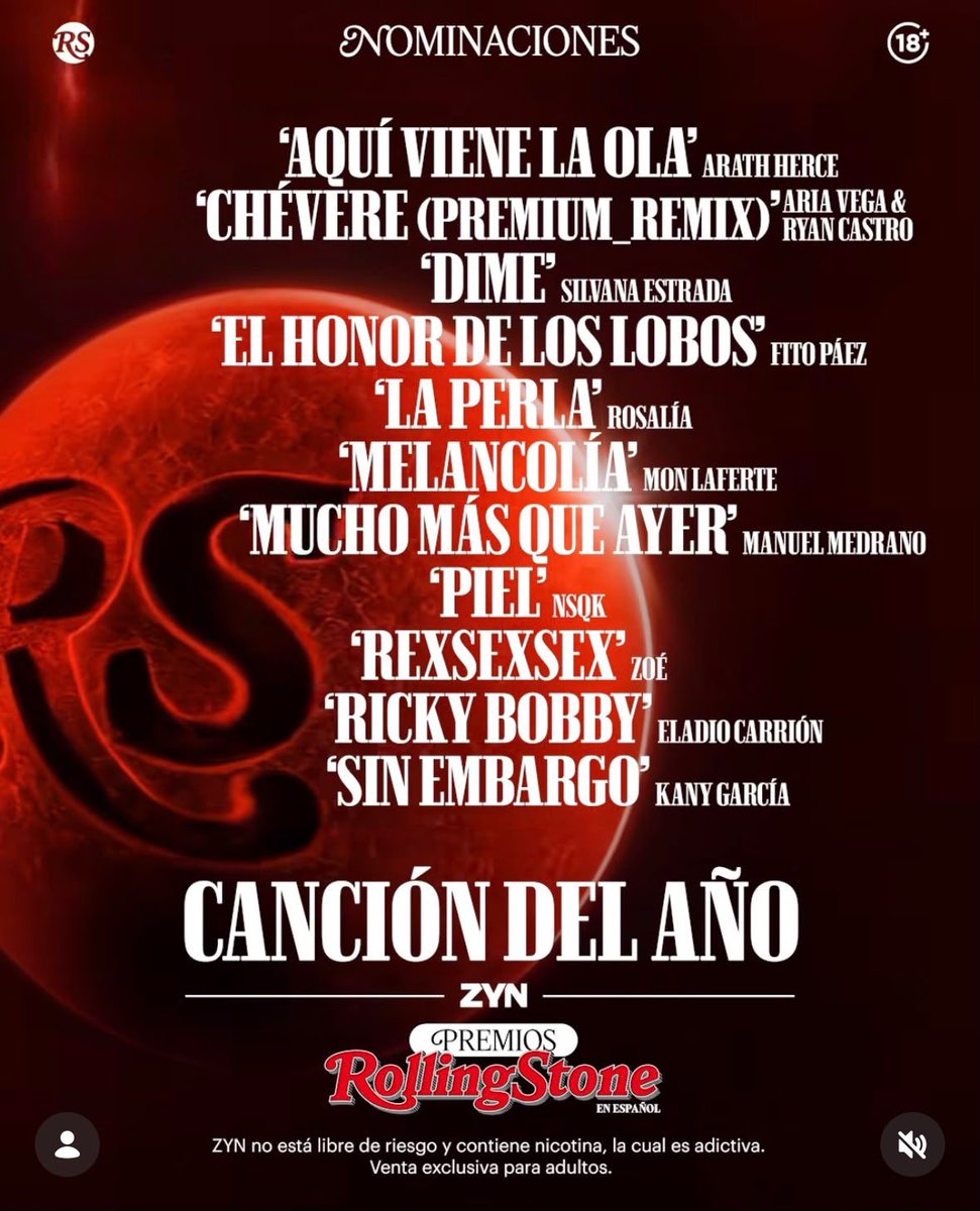 seitrack's tweet photo. REXSEXSEX de @zoetheband nominada a Canción del Año en los ZYN Premios ROLLING STONE en Español 2026 🤩 

@RollingStoneMX https://t.co/bywoEaRuDb