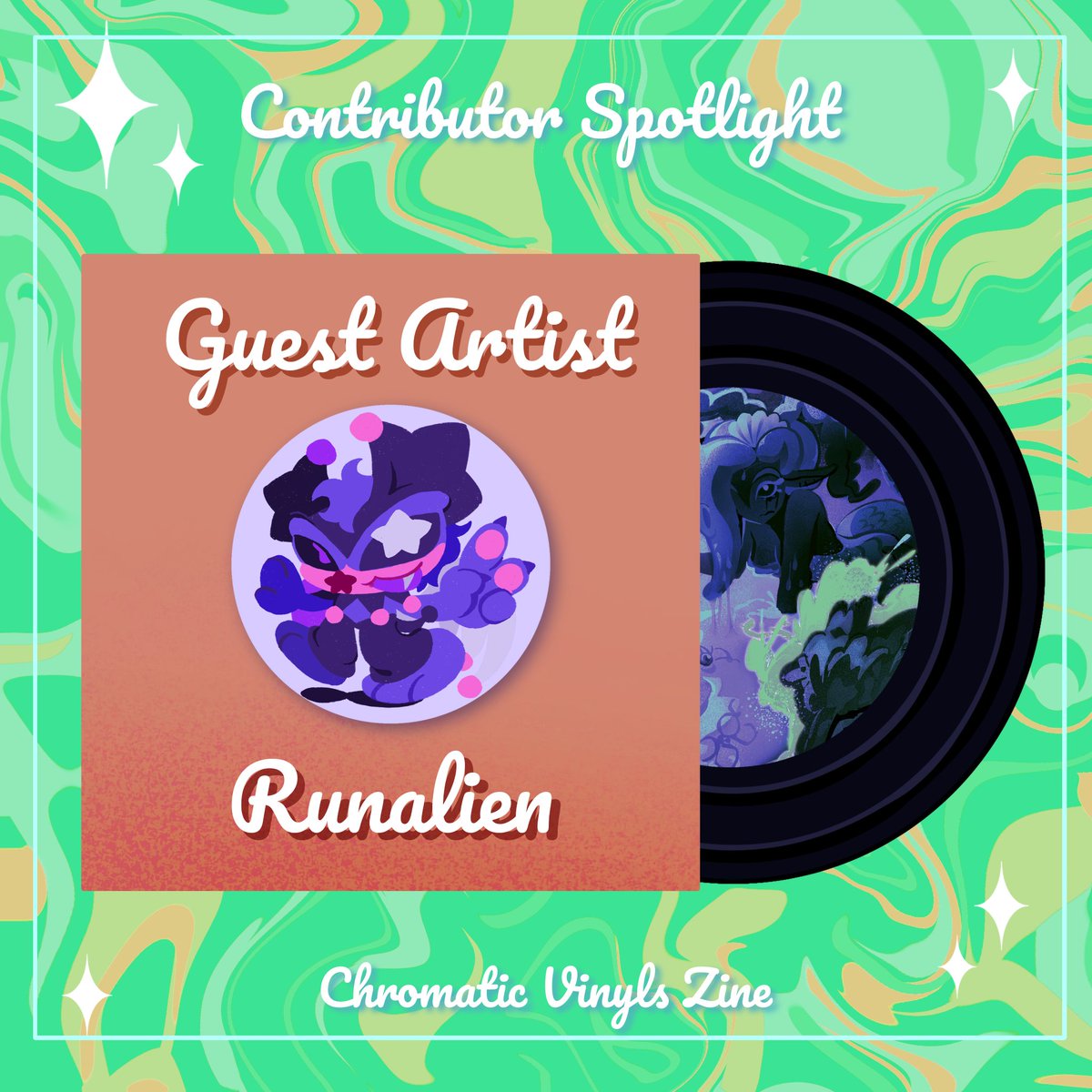 ChromaticVinyls's tweet photo. Now that we've put a spotlight on our team, it's time to shine it onto our some of our Guest Artists! 

Starring @French_Frye_ , KL, Runalien, and @LOAFBUD, their pieces are sure to dazzle you! 💞˖♬⋆

#ZINE
#FANZINE https://t.co/XzhVCtnIo6