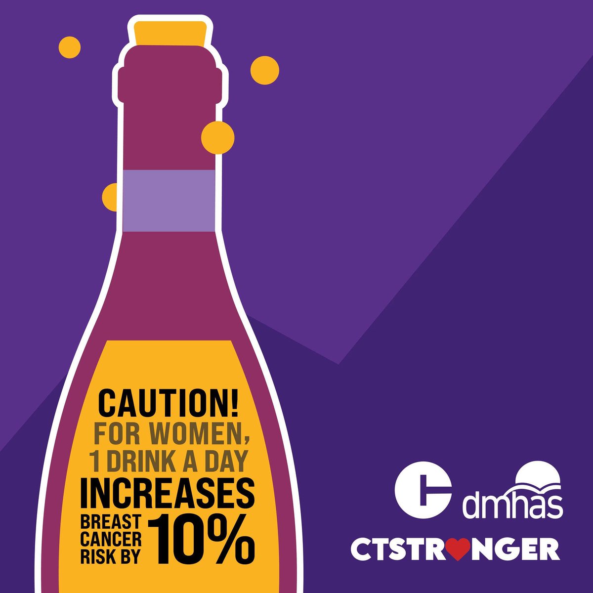 CTDMHAS's tweet photo. Drinking alcohol can increase your risk of developing breast cancer. Learn more about how alcohol affects women here: https://t.co/aIoeqhXFoe https://t.co/dDmhHNuljW