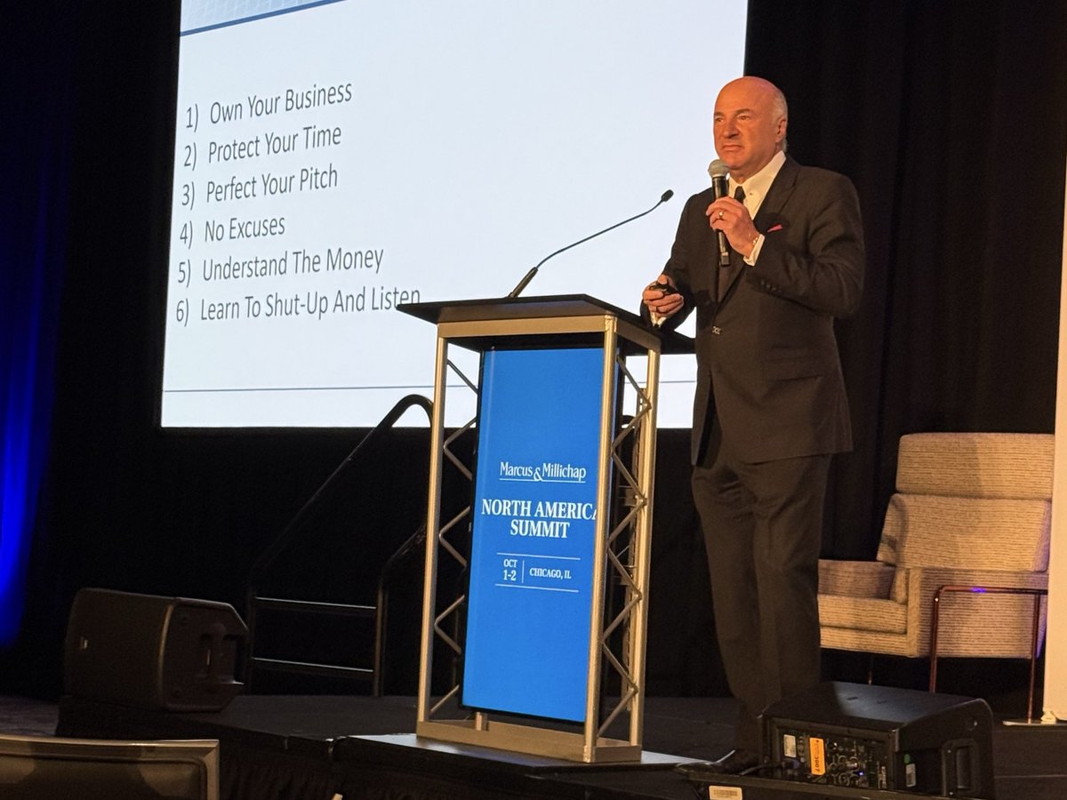 HefnerTeam's tweet photo. Kevin “Mr. Wonderful” O’Leary delivered at the Marcus &amp; Millichap North America Summit in Chicago — candid takes on leadership, investing and CRE, including data center development.

He later joined CEO Hessam Nadji + COO JD Parker for a panel discussion.

#CRE #MarcusMillichap https://t.co/fCyX0Ll3V2