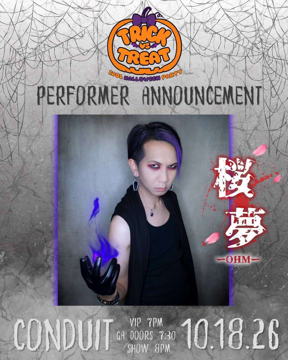 MikanLivePro's tweet photo. 🎃 PERFORMER ANNOUNCEMENT 🎃

He’s usually known as Teppy, that one Mana-sama cosplayer that memes around... but once you put him on stage, his alter persona 桜夢ーOHMー is unleashed, ready to rile up the crowd. Based in South Florida, -OHM- has been attending anime and Japanese culture events since 2007. Influenced by J-ROCK and Visual Kei, passionate about performing, 桜夢ーOHMー is ready to bring energy to the stage and show you his own Sakura Dream!

Come have a trick or a treat at a Halloween idol party like never before!! VIP tickets are almost gone so join us for a night of fright, delight and all things idol 

October 18th @ 8pm 
Tickets 🔗 in bio