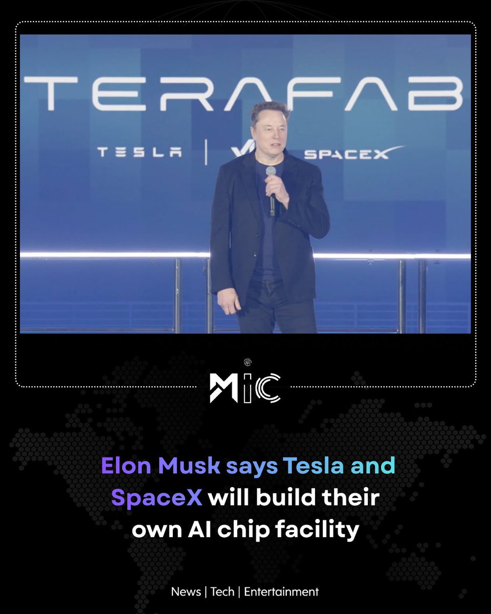 mictechofficiaI's tweet photo. Elon Musk says Tesla and SpaceX are planning to build and operate a huge AI chip-making facility called Terafab. TSMC may lease part of the complex, but Musk says it will not operate the facility itself.
#mictech #micnews #Tesla #SpaceX #AI https://t.co/UyPhXCu6Jg