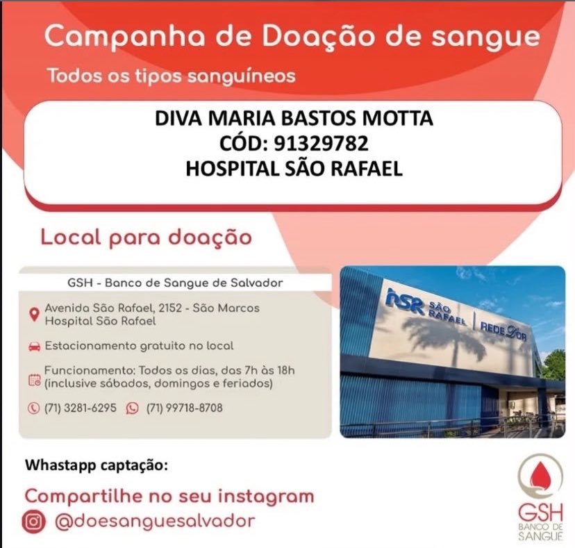 cezaar99's tweet photo. Galera, quem puder doar vai ser muito bom. Tia de minha esposa com urgência precisando dessa doação. https://t.co/RK3x5uXg1n