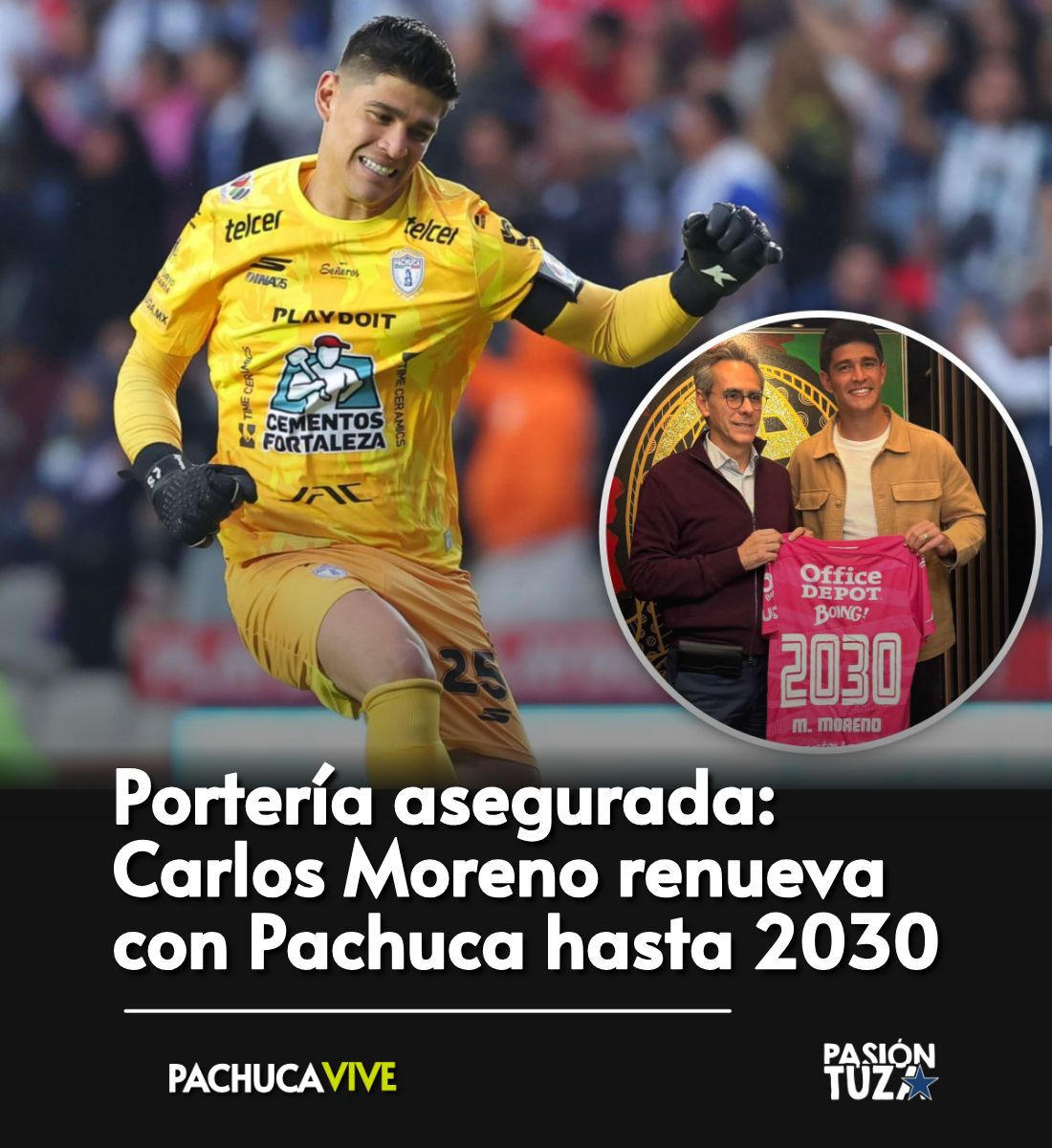 PachucaVIVE's tweet photo. ➟ https://t.co/fegQfSVNKt 🧤 ¡Renovado hasta 2030! Carlos Moreno buscará consolidarse forjando su propia historia con los Tuzos. ¿Qué opinas? ⚽ https://t.co/e1yNdQfA0n