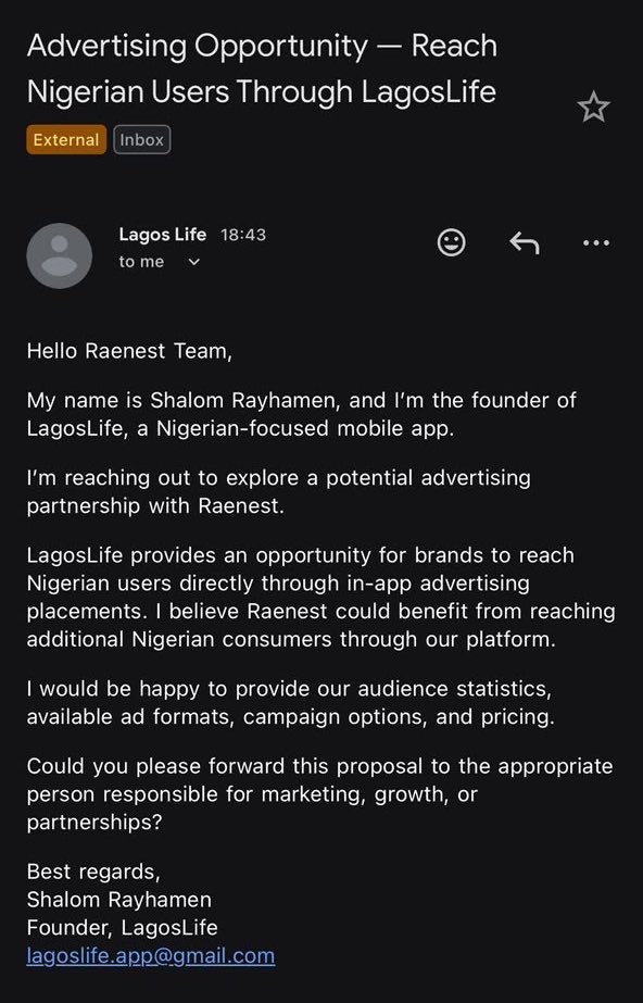 LagosLifeApp's tweet photo. 🚨 SCAM ALERT 🚨
Please be careful! Scammers are sending fake emails & DMs impersonating the LagosLife team (such as fake pitch emails from "Shalom Rayhamen").  
We ONLY communicate through these official emails:
📩 Support:
• support@lagoslife.app
• support.lagoslife@gmail.com
💼 Business:
• justina@lagoslife.app
• TheJustinaMatthew@gmail.com
Always verify the sender's address before replying! Stay safe.