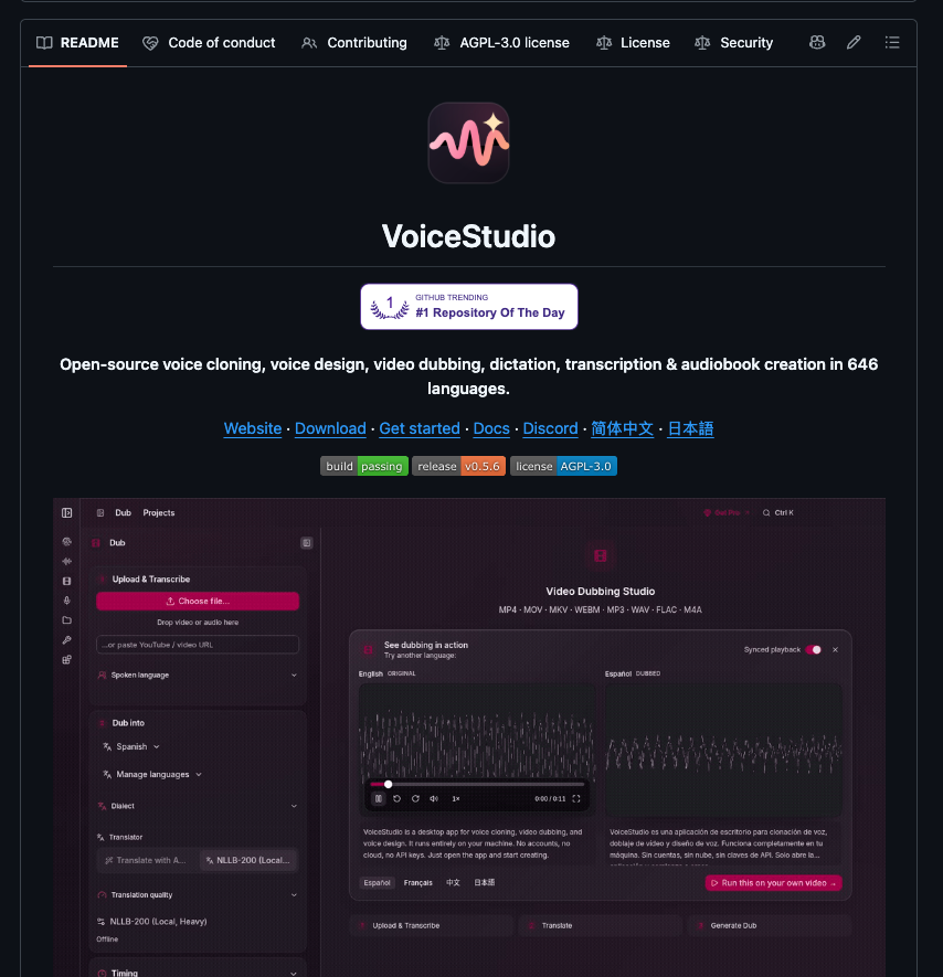 ftcarpe's tweet photo. alguien creó un estudio de voz profesional, que puedes tener en tu ordenador, te presento VoiceStudio y es open source!

✓ clona voces y dobla vídeos
✓ transcribe y crea audiolibros
✓ 100% en local
✓ sin registros ni suscripciones
✓ +600 idiomas
✓ api compatible con openai
✓ macos, linux y windows

te dejo el link aquí abajo, guárdalo para probarlo 🔖
https://t.co/h04PwMFpaS