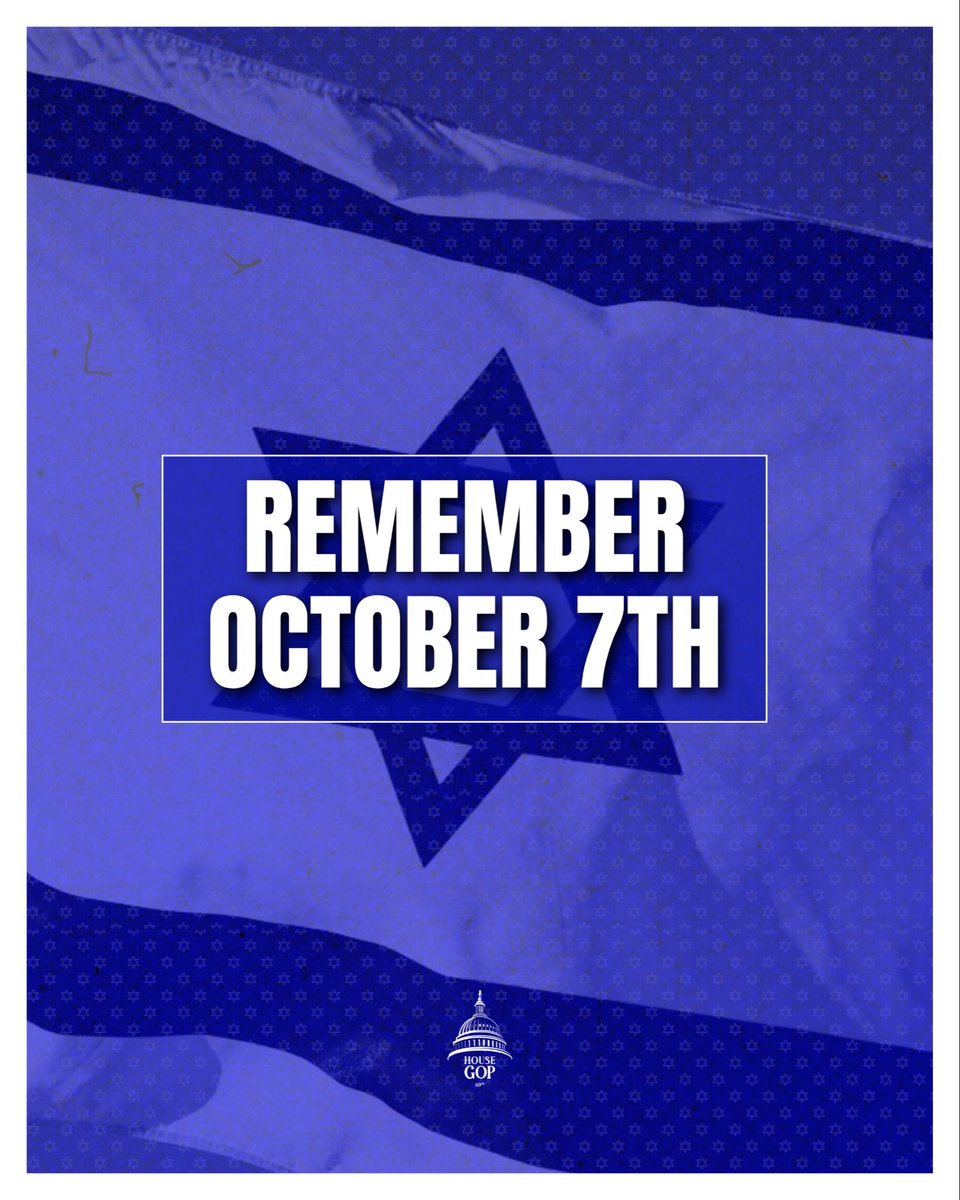 A blue political-style poster featuring a large Israeli flag and Star of David, with a central white-bordered box containing bold text and a small logo near the bottom.