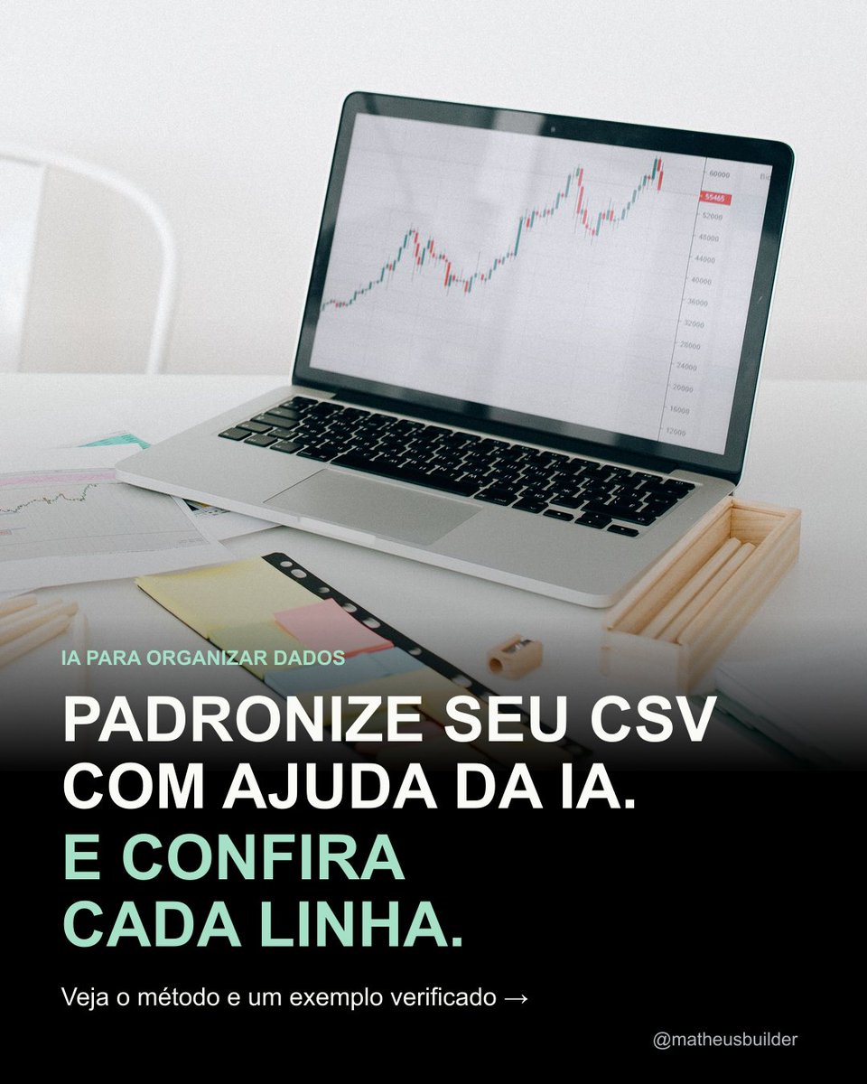 Matheus_Builder's tweet photo. 1/2 CSV: defina formato e preserve ids e linhas. Antes/depois e prompt nas telas 1–4. Exemplo fictício.

AI Hub da Mood Solutions: https://t.co/Q1FQXYlQLn
Fonte: https://t.co/h0go1daT0H
Foto: Nataliya Vaitkevich/Pexels. https://t.co/CsbsqIW0eX