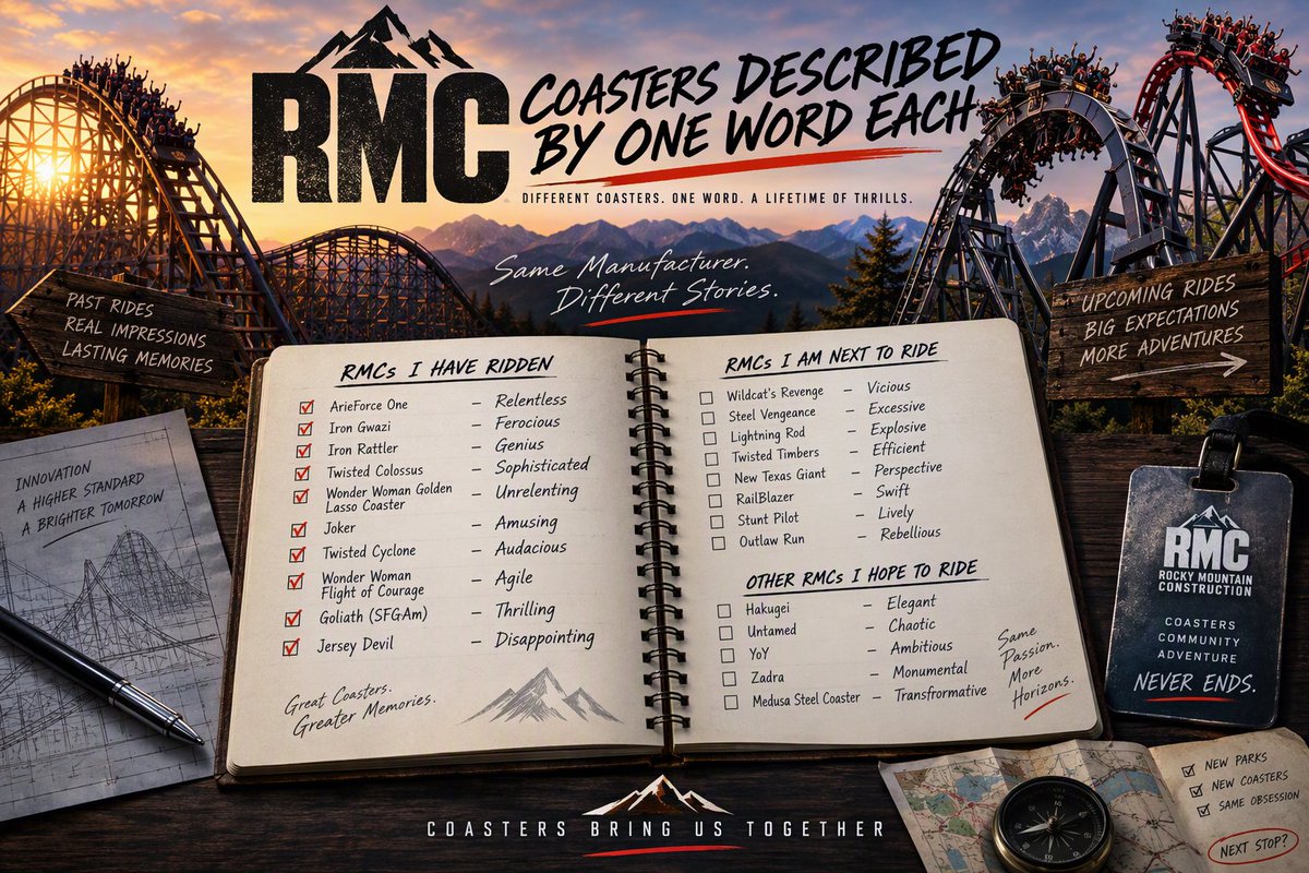 llawg's tweet photo. BLOG: Coasters &amp; Parks: RMC Coasters Described by One Word Each
https://t.co/rJFpZh3e9I https://t.co/4zx9urh9sc