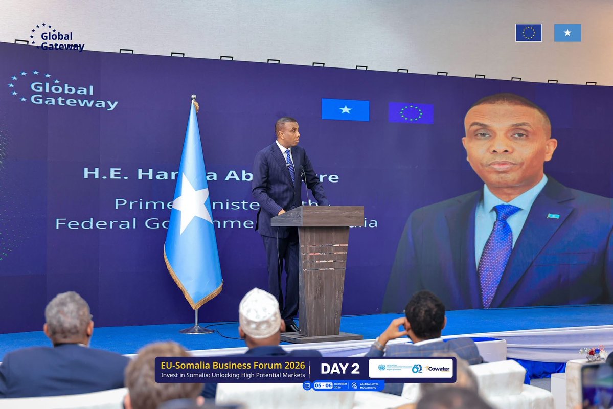 AmbGamal's tweet photo. I am pleased that two productive days of discussions and agreements on trade, investment and partnerships at the EU-Somalia Business Forum in Mogadishu have concluded successfully.

Hundreds of Somali companies and dozens of European firms took part in this important event, jointly organised by the Ministry of Commerce and Industry and the EU Delegation in Somalia. It marks a clear step forward in our drive to shift from aid to trade and investment.

I thank the Prime Minister, Deputy Prime Minister, fellow ministers, ambassadors, officials, the Chamber of Commerce and business leaders from both sides for their support.

Somalia remains firmly committed to expanding trade, attracting investment and removing barriers for our private sector.