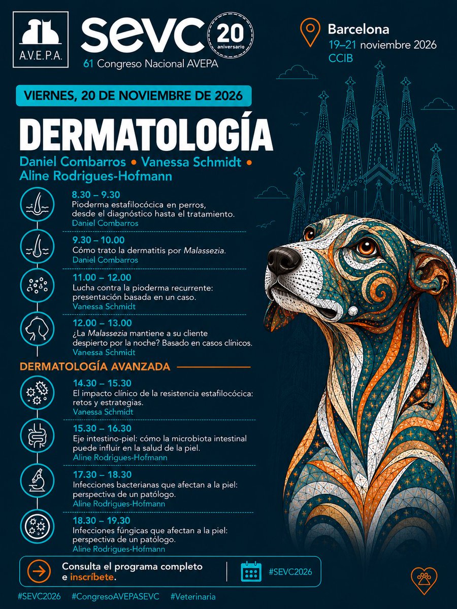 AVEPA_vet's tweet photo. #Oftalmología , #Neurología y #Dermatología en #SEVC2026 .
Actualización clínica, diagnóstico y tratamiento de la mano de especialistas de referencia.
19–21 noviembre | Barcelona · CCIB
Descubre el programa e inscríbete: https://t.co/EvP45170Tv
#CongresoAVEPASEVC #Veterinaria https://t.co/lBzMLEtpFL
