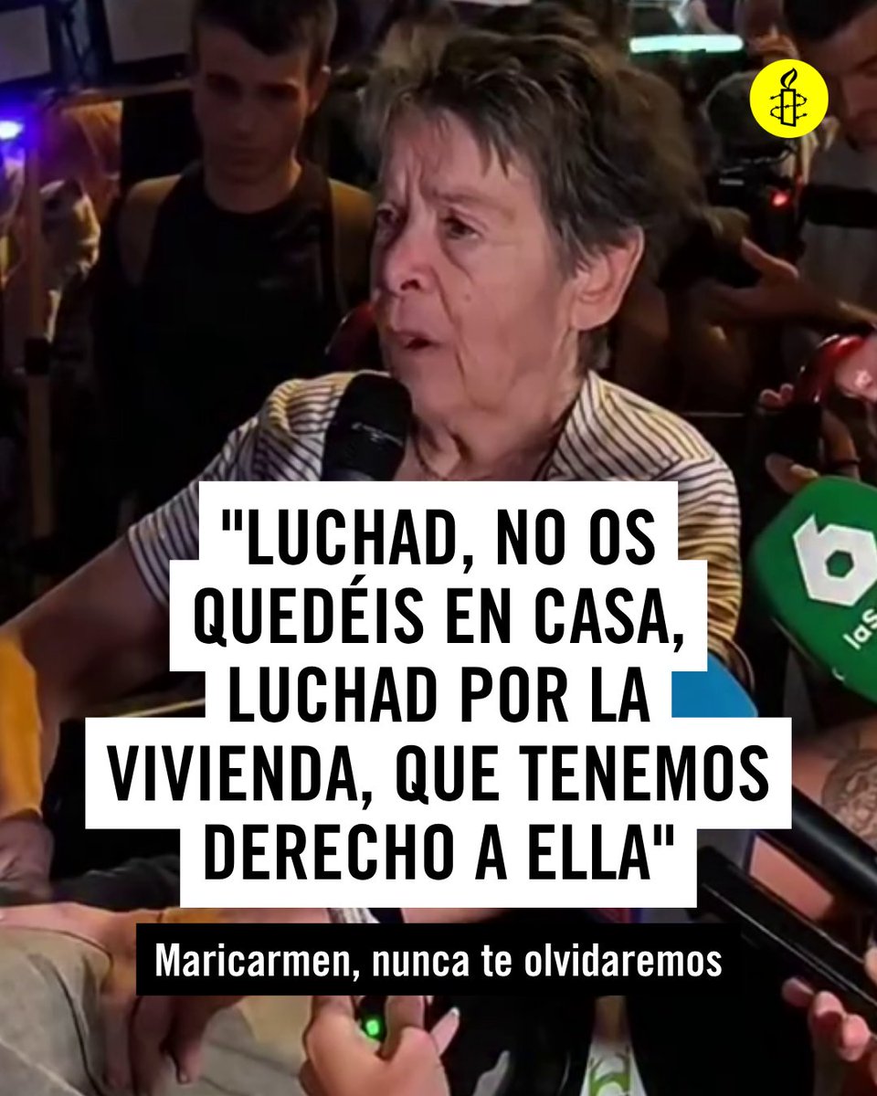 amnistiaespana's tweet photo. Maricarmen descansa en paz tras un durísimo camino que nunca debió recorrer. Nuestros pensamientos están con su familia y personas cercanas. Su ejemplo de lucha por el derecho humano a la vivienda seguirá inspirándonos, siempre. 🖤 D.E.P. y gracias por tanto. https://t.co/zq0vkPYufL