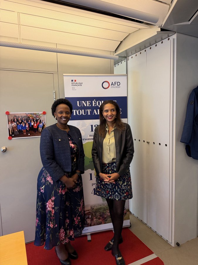 SMusherure's tweet photo. During a two-day visit to the Agence Française de Développement (@AFD_France) headquarters in Paris, France, I met with Ms. Sandra Kassab, the bank’s Director for Africa.   

We discussed their work in Uganda, specifically in the sectors of water and sanitation, energy, and expanding access to finance for SMEs, youth, and women. I'm encouraged by the partnership, which remains aligned with our national priorities.  

In the afternoon, I spoke at the AFD conference about how emerging climate adaptation frameworks affect macroeconomic and public finance management, and the tools used and measures taken by @mofpedU. Currently, Uganda remains a co-chair of the Coalition of Finance Ministers for Climate Action, thereby supporting our positions in global climate governance conversations.

Adaptation must be built into budgeting, macro-fiscal and investment planning, and it needs predictable, concessional finance behind it. @henrymusasizi1 @FrenchEmbassyUg