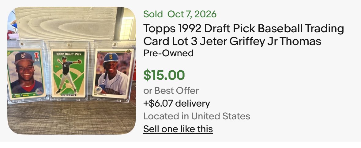 cards2corvette's tweet photo. Derek Jeter, Frank, Thomas and Ken Griffey Junior for $15. This is a hell of a pick up! (not my cards) https://t.co/jYH38RbCtV