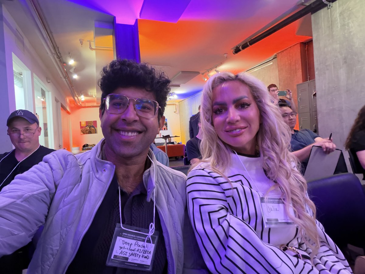 Deepneuron's tweet photo. At the Open Source Sovereignty AI fund listening to the co-founder of Apache Foundation (and therefore the apache 2.0 licenses speak)! SO COOL. As a long term supporter of open source this was a legendary talk. https://t.co/Jy6xi2jcCI