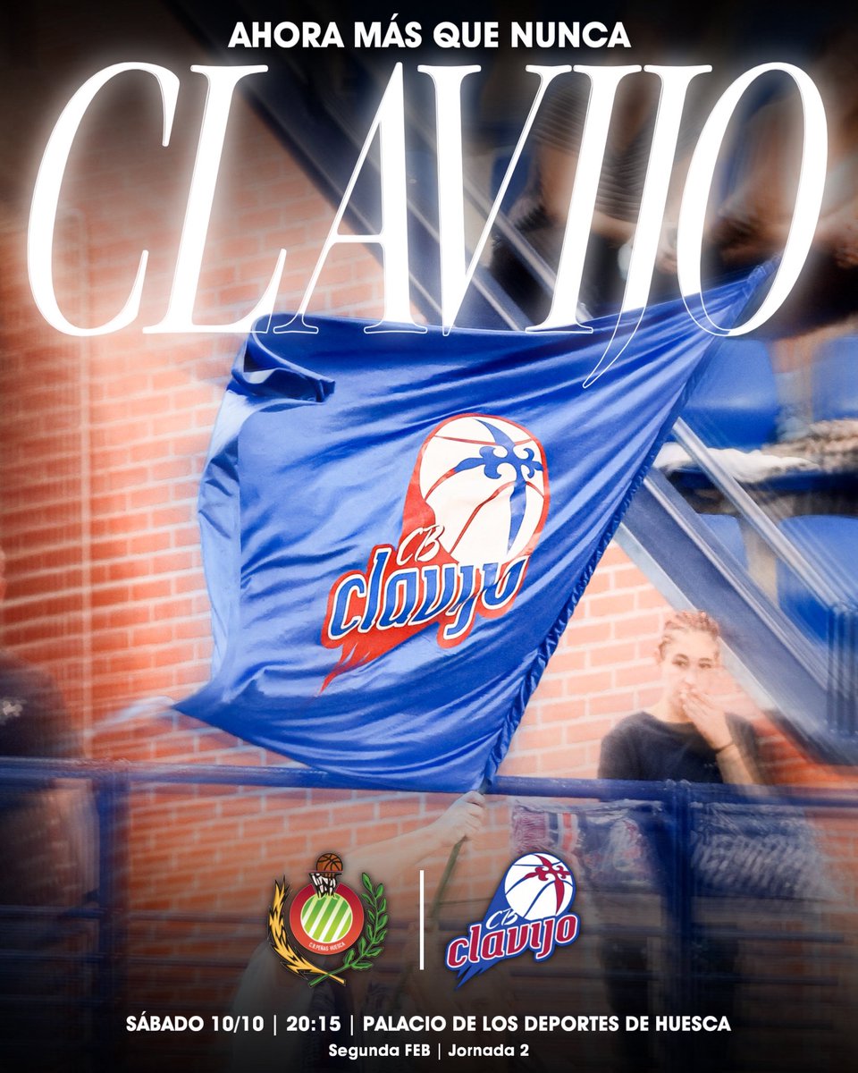 CBCLAVIJO's tweet photo. 💙 | 𝐀𝐇𝐎𝐑𝐀 𝐌𝐀́𝐒 𝐐𝐔𝐄 𝐍𝐔𝐍𝐂𝐀 ¡CLAVIJO! 

🏆 | Segunda FEB, Jornada 2 
🗓️ | Sábado, 10 de octubre 
🆚 | @CBPHuesca 
🕒 | 20:15 
🏟️ | Palacio Municipal de los Deportes de Huesca
📺 | Se retransmitirá en el CAFÉ SENA (Av. Club Deportivo, 53) 

#SiempreClavijo https://t.co/JtYTBMwQga