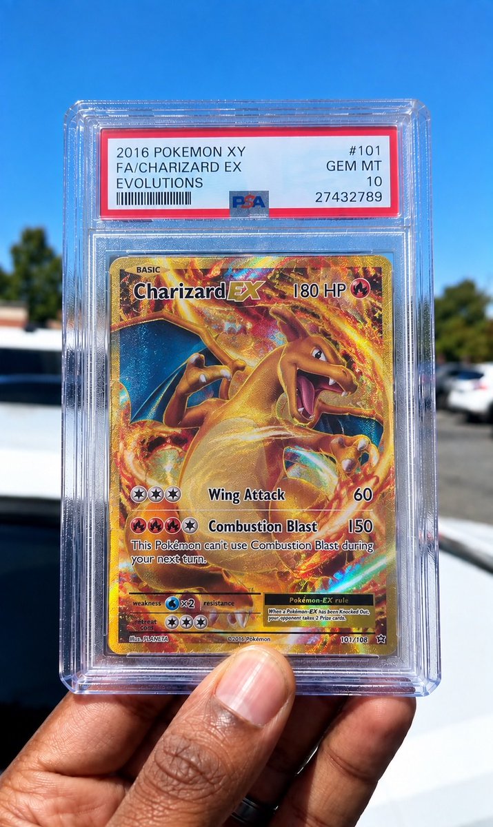 astro_degens's tweet photo. GIVING AWAY this $6,500 PSA 10 GEM MINT M Charizard EX #101/108 from XY Evolutions 🔥

One of the most iconic modern Charizard cards ever made.

Worth around $6,500 and it could be yours. 

Just like &amp; RT and reply for a chance to WIN, good luck 🫡 https://t.co/JedVEVuxIV