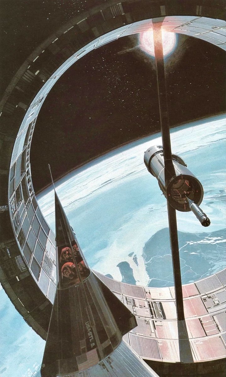 HumanoidHistory's tweet photo. Space colony under construction, painted by Syd Mead, 1975. https://t.co/JXV2PIvZyz