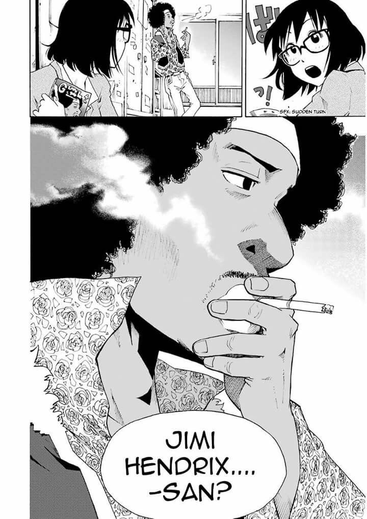 matchayleche's tweet photo. I found this manga called ‘Shiori Experience’, that follows a woman who is being haunted by the ghost of Jimi Hendrix and Kurt Cobain, and I just need to show you guys these panels https://t.co/xjl2ExYd2H