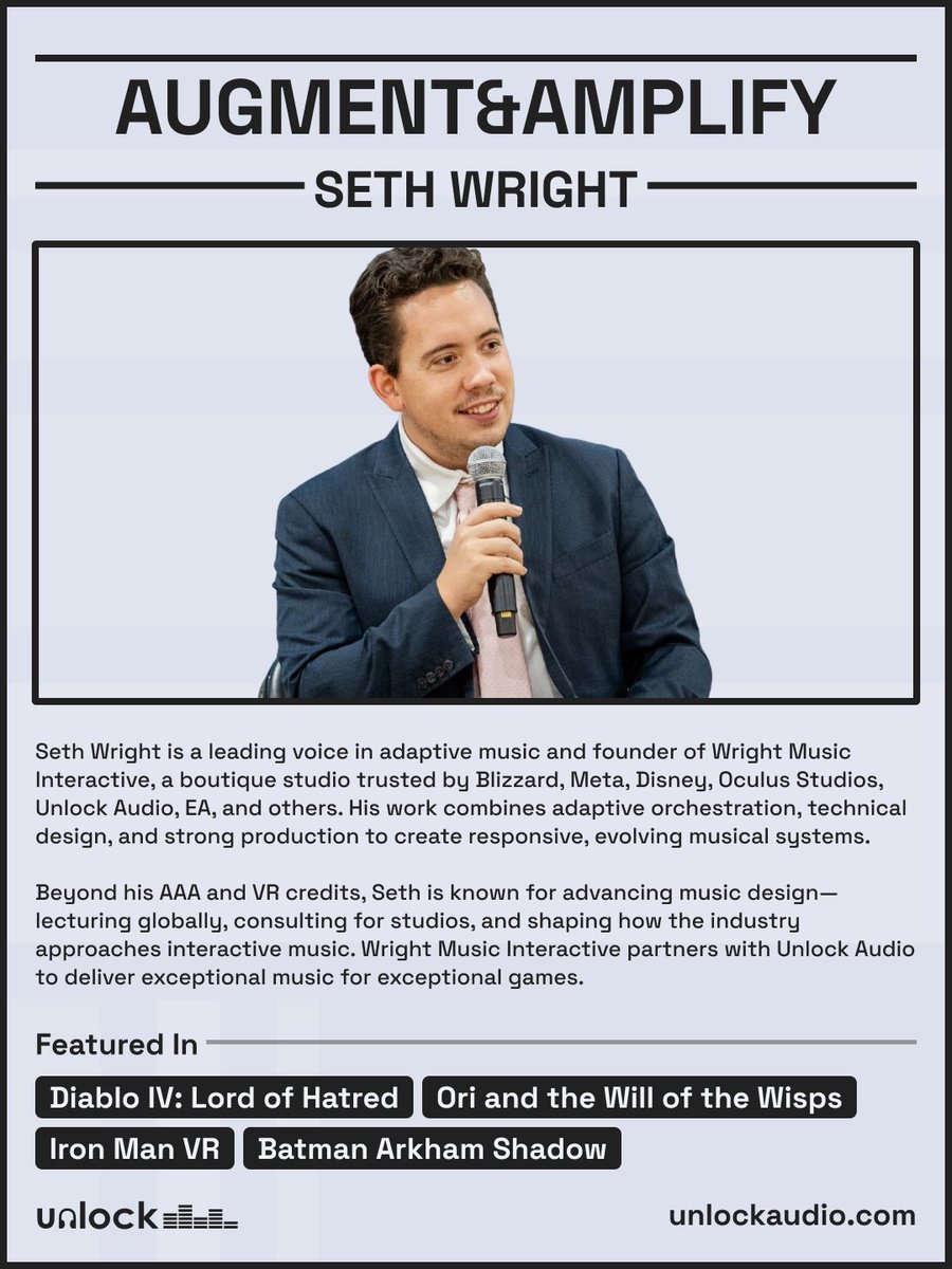 UnlockAudio's tweet photo. Music has the power to guide emotion.

Technical music design ensures it happens at exactly the right moment.

Seth Wright brings that expertise to Unlock Audio's Augment &amp; Amplify studio.

#GameAudio #GameProduction https://t.co/zjLdu3xfjL