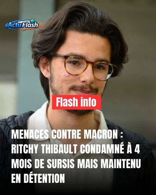 Mapi421's tweet photo. Sanction judiciaire pour l'ancien collaborateur parlementaire. Ritchy Thibault, ex-collaborateur de la députée LFI Ersilia Soudais, a été condamné à une peine de quatre mois de prison avec sursis pour menaces de mort à l'encontre du président de la République
​Maintien en détention provisoire pour une autre affaire.
« attaquer tous les commissariats » et « mettre le feu à l'Élysée »
"Qu'il pourrisse en prison"