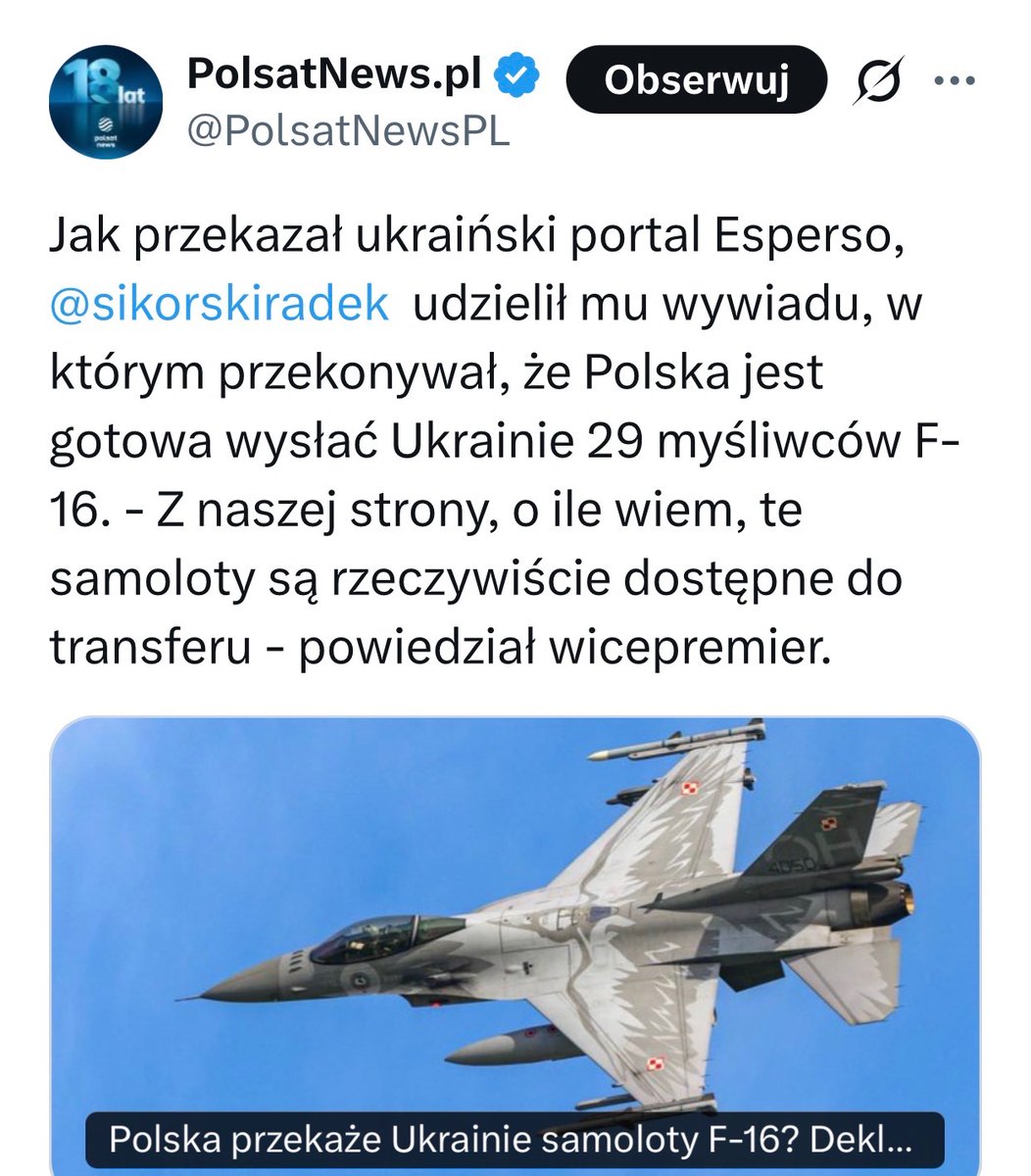 DorotaKania2's tweet photo. A co tam F-16, teraz idźcie na całoś i dajcie Ukrainie F-35. Czy też Sikorski po raz kolejny wyrwał się przed szereg? https://t.co/aGGOOJGAla