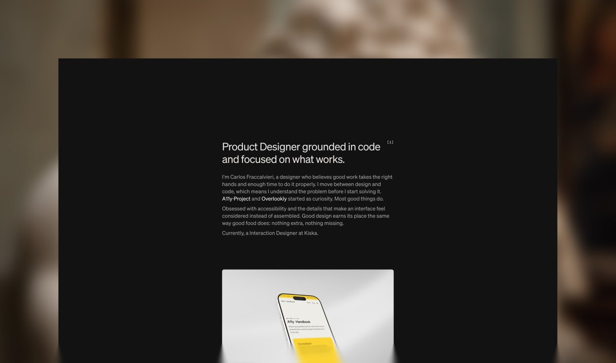 carlosfracc's tweet photo. A WIP on my new portfolio. The little magic making it different will come soon. 

What do you think? https://t.co/ABWiI1VDpq