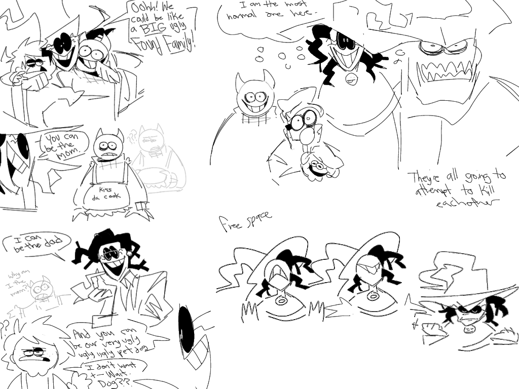 DyingEnddy's tweet photo. A bunch of doodles of those guys interacting https://t.co/cmXFUjZcfO