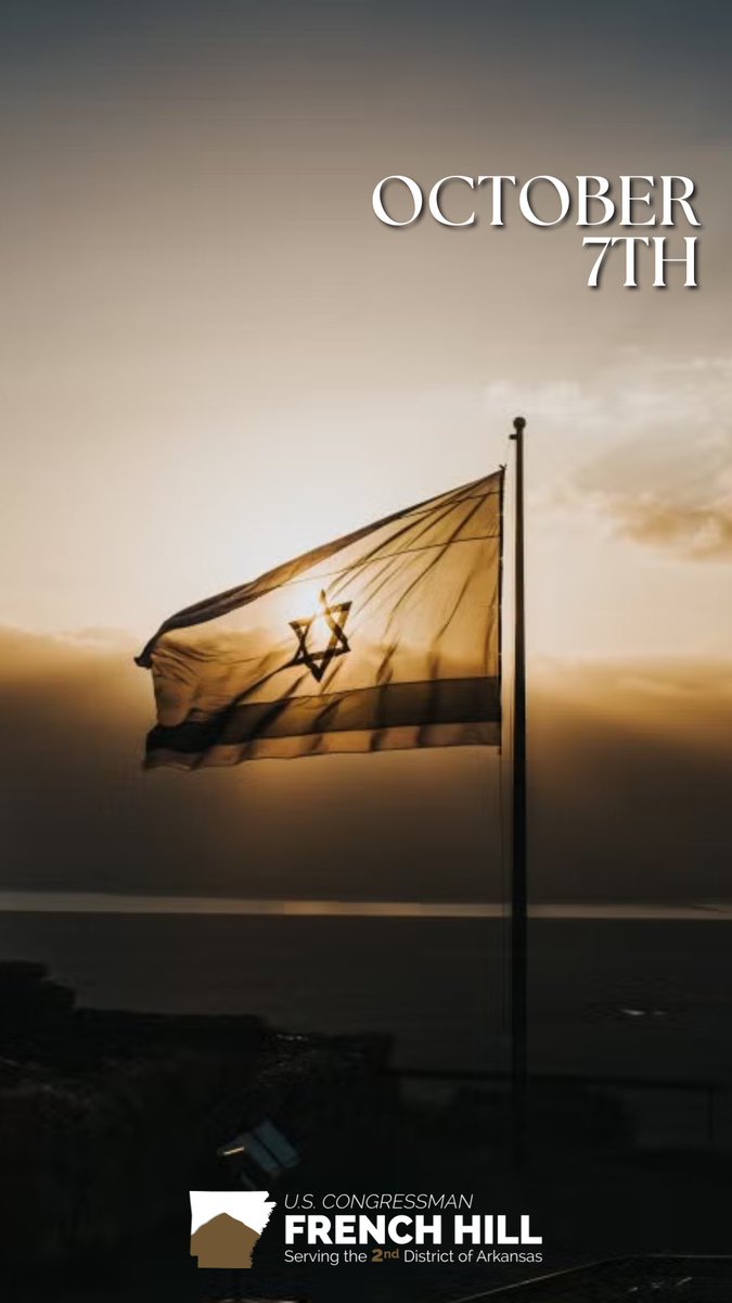 RepFrenchHill's tweet photo. Three years ago, Hamas terrorists launched a barbaric attack on Israel that killed more than 1,200 people and took more than 250 others hostage. Among those murdered and captured were dozens of American citizens.

The brutal attack followed years of backing, intelligence sharing, and training by the number one state sponsor of terror in the Middle East and around the world: Iran.

Today, on this solemn anniversary, we remember the victims of that horrific day and pray for their families. We also reaffirm our unwavering commitment to working with our friends and allies to eliminate the threat posed by Iran and its terrorist proxies so that an attack like October 7th never happens again.