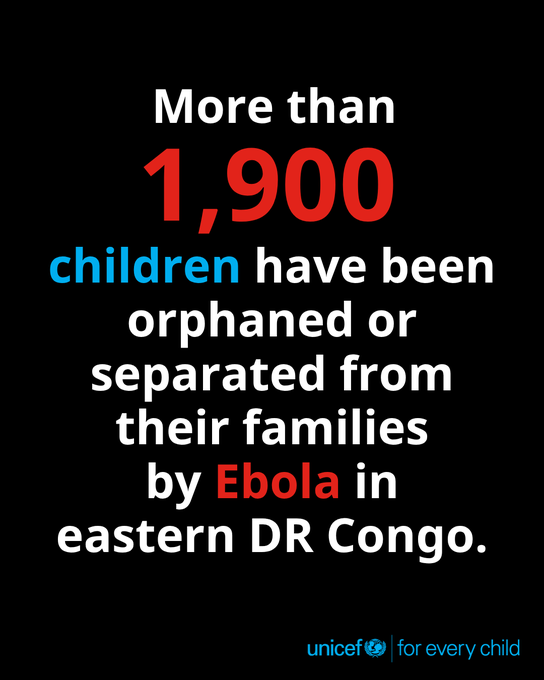 UN's tweet photo. The ongoing Ebola outbreak in eastern Democratic Republic of the Congo has left hundreds of children orphaned or separated from their families.

@UNICEF is calling for urgent support to ensure they receive the care and protection they need.

https://t.co/Pp0QAnbGWX https://t.co/fh0SyJp4aZ