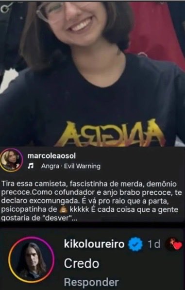 AdrillesRJorge's tweet photo. Dois ex-integrantes da banda Angra aderiram a onda de ataques à Eduarda Campopiano (a mulher mais votada da história do pais).

O Rock não tem dono, muito menos ideológico. 

Tentar constranger uma garota pela camiseta que veste é justamente o contrário do espírito de liberdade e rebeldia que o rock sempre representou. A esquerda mente quando tenta vender a ideia de que rock é patrimônio ideológico seu. 

Rock é música, atitude e liberdade, não carteirinha partidária.