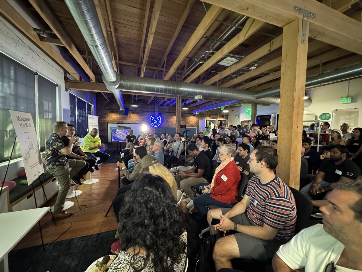 rajoshighosh's tweet photo. PACKED House at the Multiplayer AI at Work Panel at the @PromptQL office with @chrismessina @swyx and @tanmaigo 

#SFtechweek https://t.co/jaxRRcizvJ
