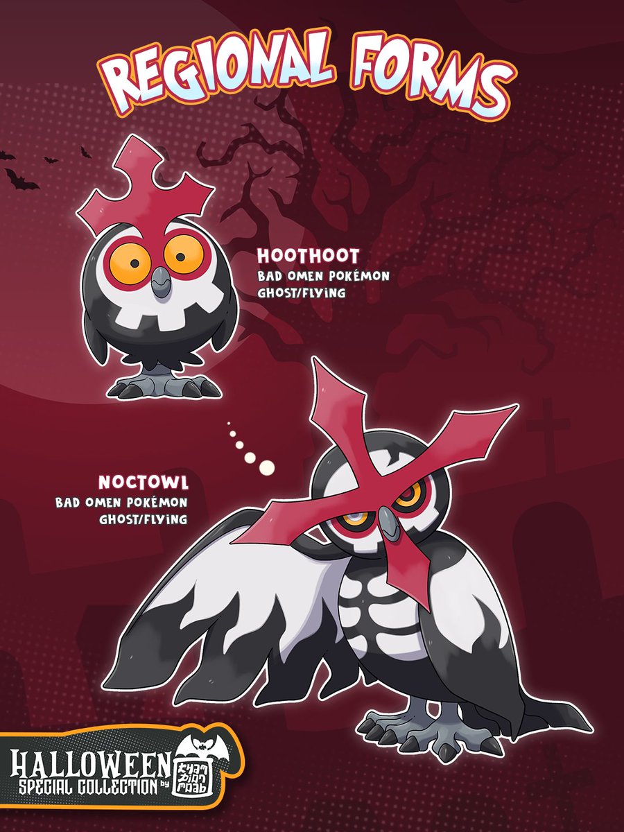championmoab's tweet photo. It's Halloween month!
These are regional forms of Hoothoot and Noctowl, inspired by the fact that owls are viewed as bad omens in many global traditions.

They are available on my Ko-fi Shop.

  #fakemon #convergentspecies #fakemonart https://t.co/niCxoVTzY5