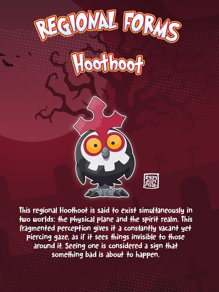 championmoab's tweet photo. It's Halloween month!
These are regional forms of Hoothoot and Noctowl, inspired by the fact that owls are viewed as bad omens in many global traditions.

They are available on my Ko-fi Shop.

  #fakemon #convergentspecies #fakemonart https://t.co/niCxoVTzY5
