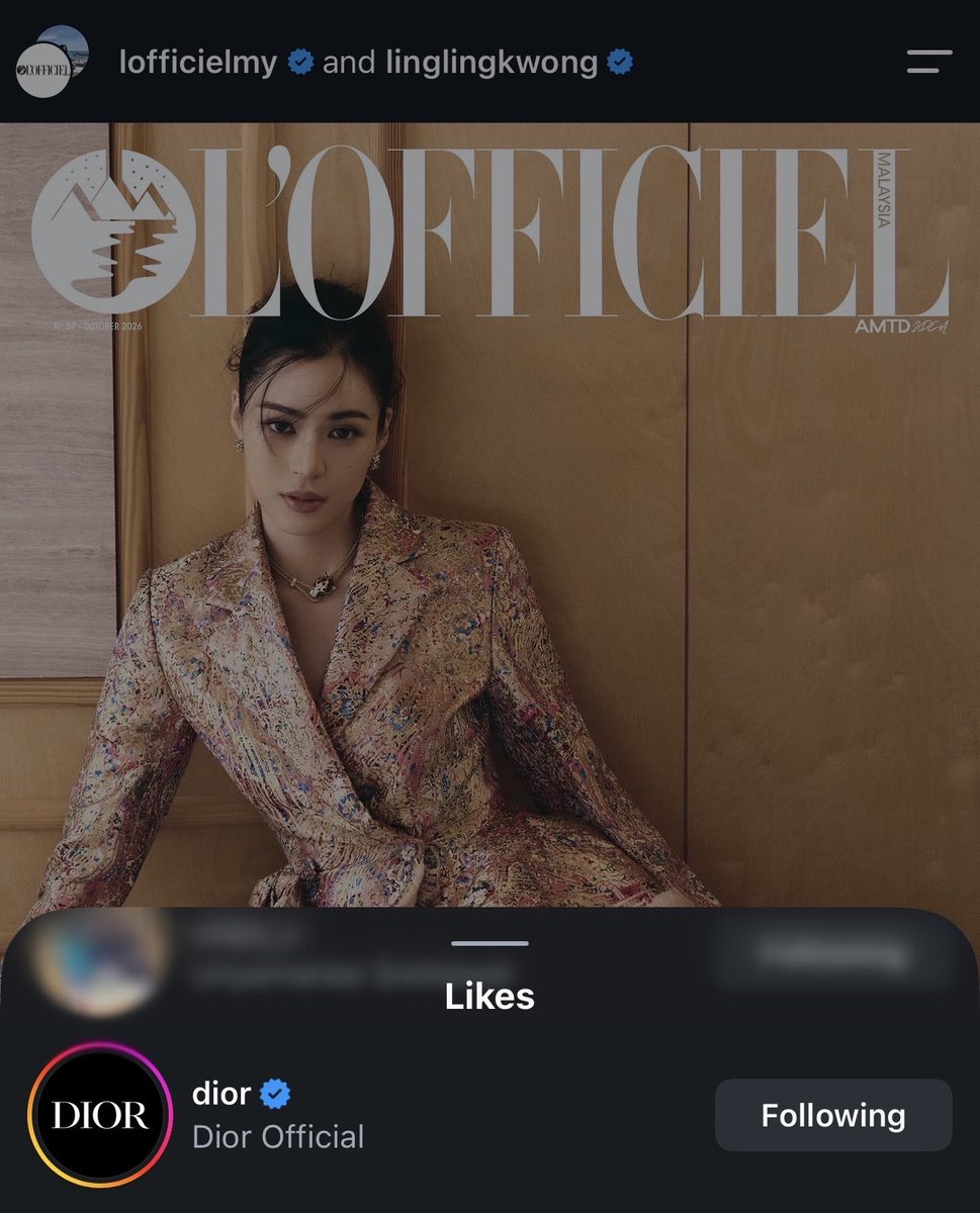 vlrp01's tweet photo. Dior liked and reposted L'Officiel Malaysia's latest cover featuring Lingling Kwong.
#linglingkwong #dior #dioraw26 https://t.co/mqcJkE8vlh