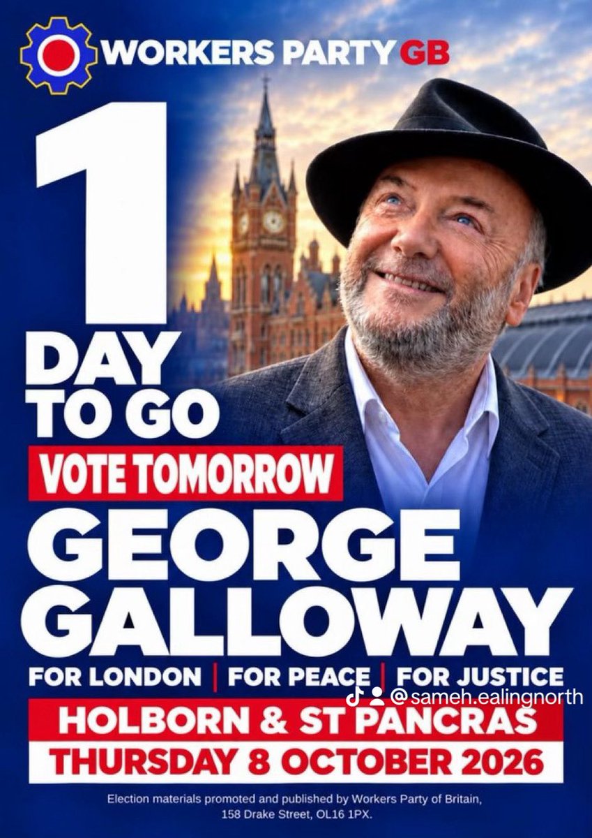 WPB_IslingtonN's tweet photo. @ZackPolanski Yes 🚨 call to voters in #HolbornStPancras: go out tomorrow and vote for @GeorgeGalloway.
Vote for #GeorgeGalloway do not #votegreen #ZackPolanski or #SagalAbdiwali https://t.co/aCRk4tDwTE